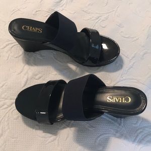 Ladies navy blue wedge sandals.